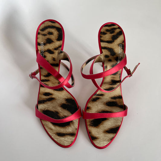 Roberto Cavalli Wrap Around Satin Heels With Gemstones Fuchsia (38.5 EU)