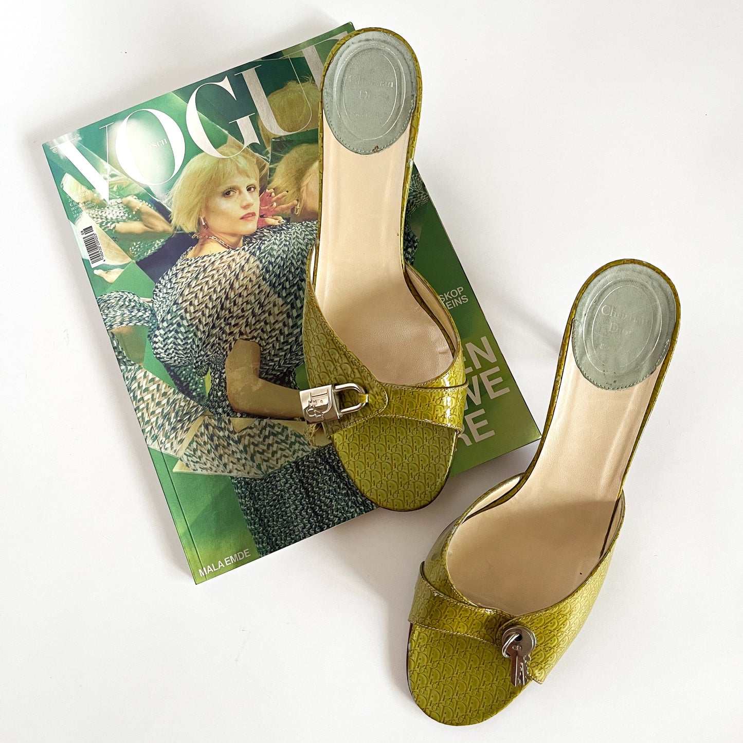 Dior Lock & Key Lime Green Patent Leather Heels (41 EU)