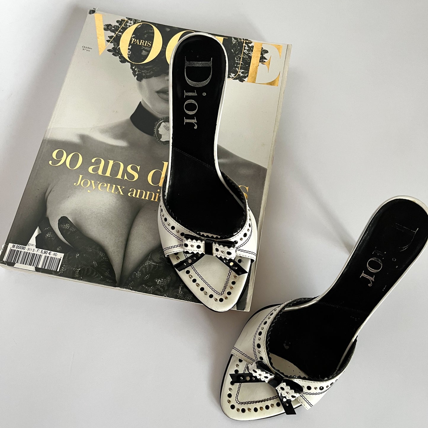 Dior Studded Bow Heels White & Black (36.5 EU)