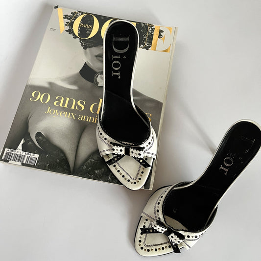 Dior Studded Bow Heels White & Black (36.5 EU)