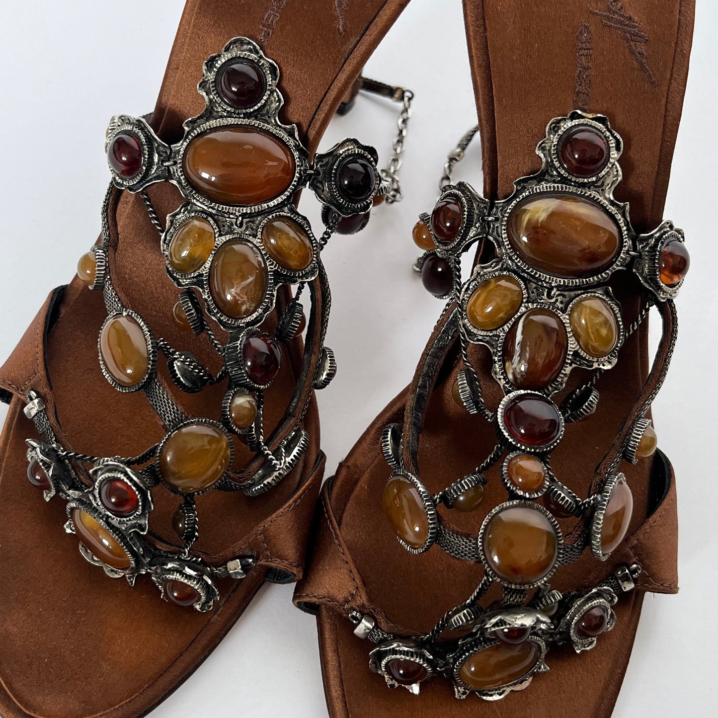 Giuseppe Zanotti Satin Gemstone Heels Copper (36 EU)