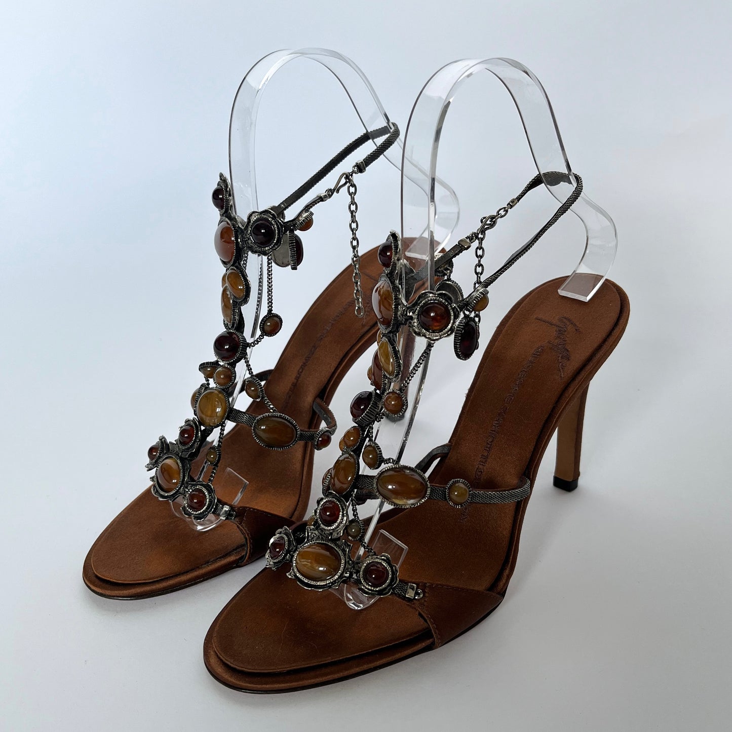 Giuseppe Zanotti Satin Gemstone Heels Copper (36 EU)