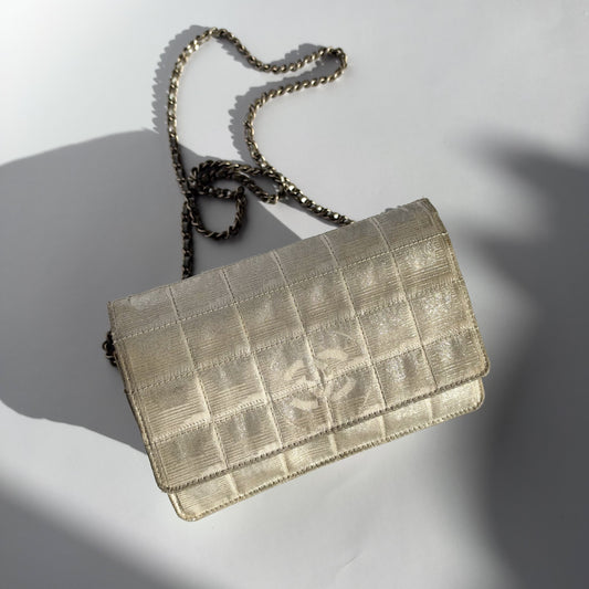 Chanel Travel Line Wallet On Chain Silver Grey
