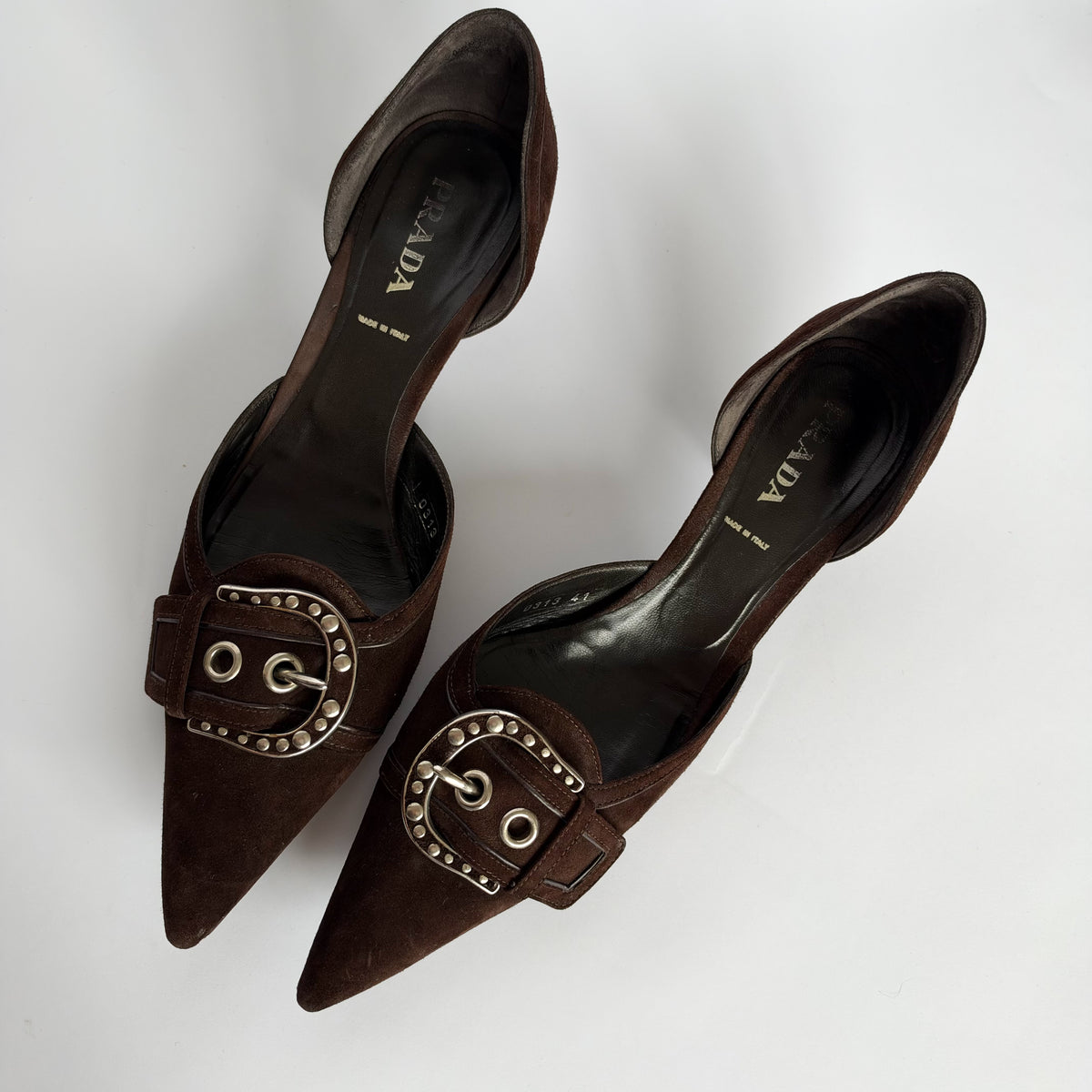 Prada Suede Buckle Kitten Heels (41 EU)