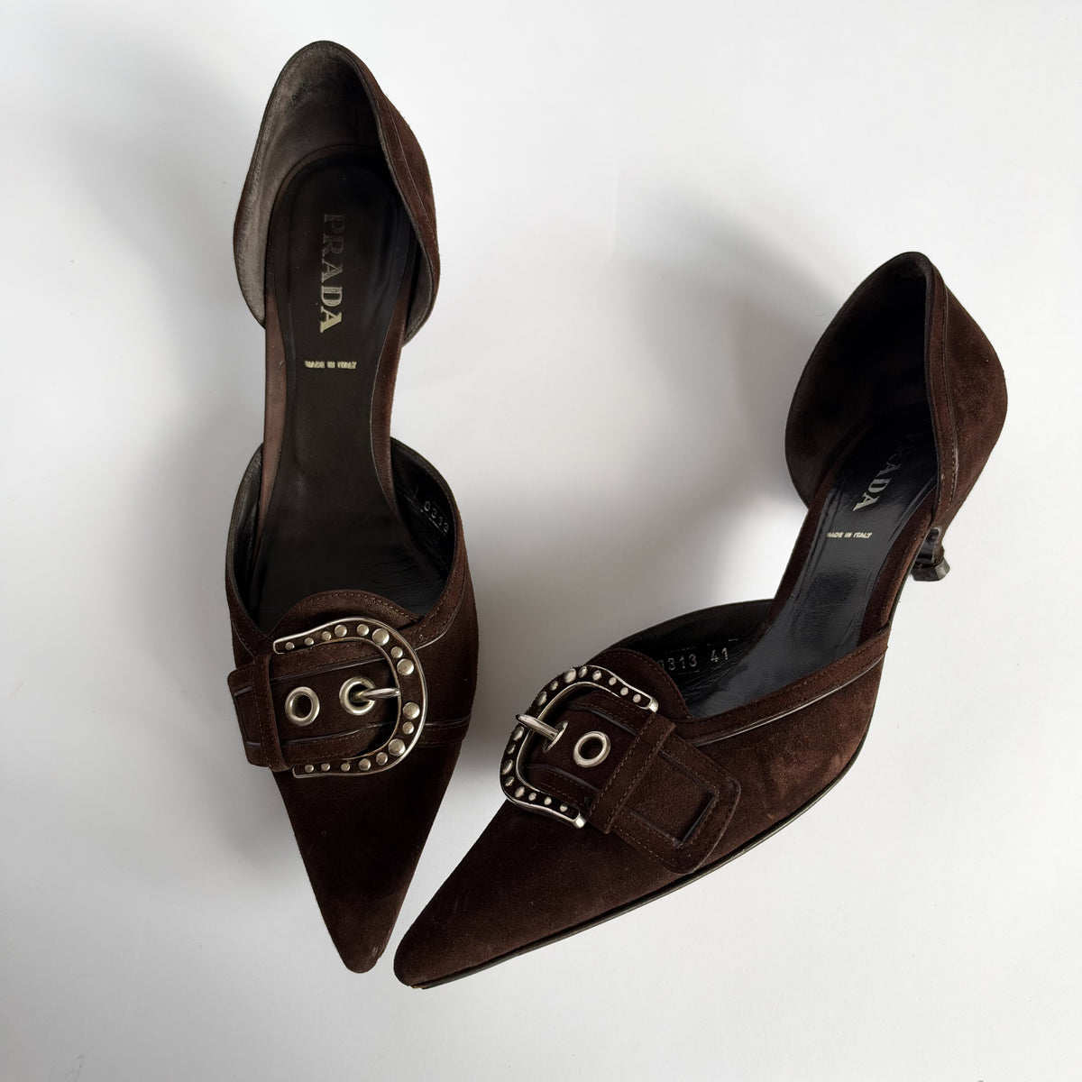 Prada Suede Buckle Kitten Heels (41 EU)
