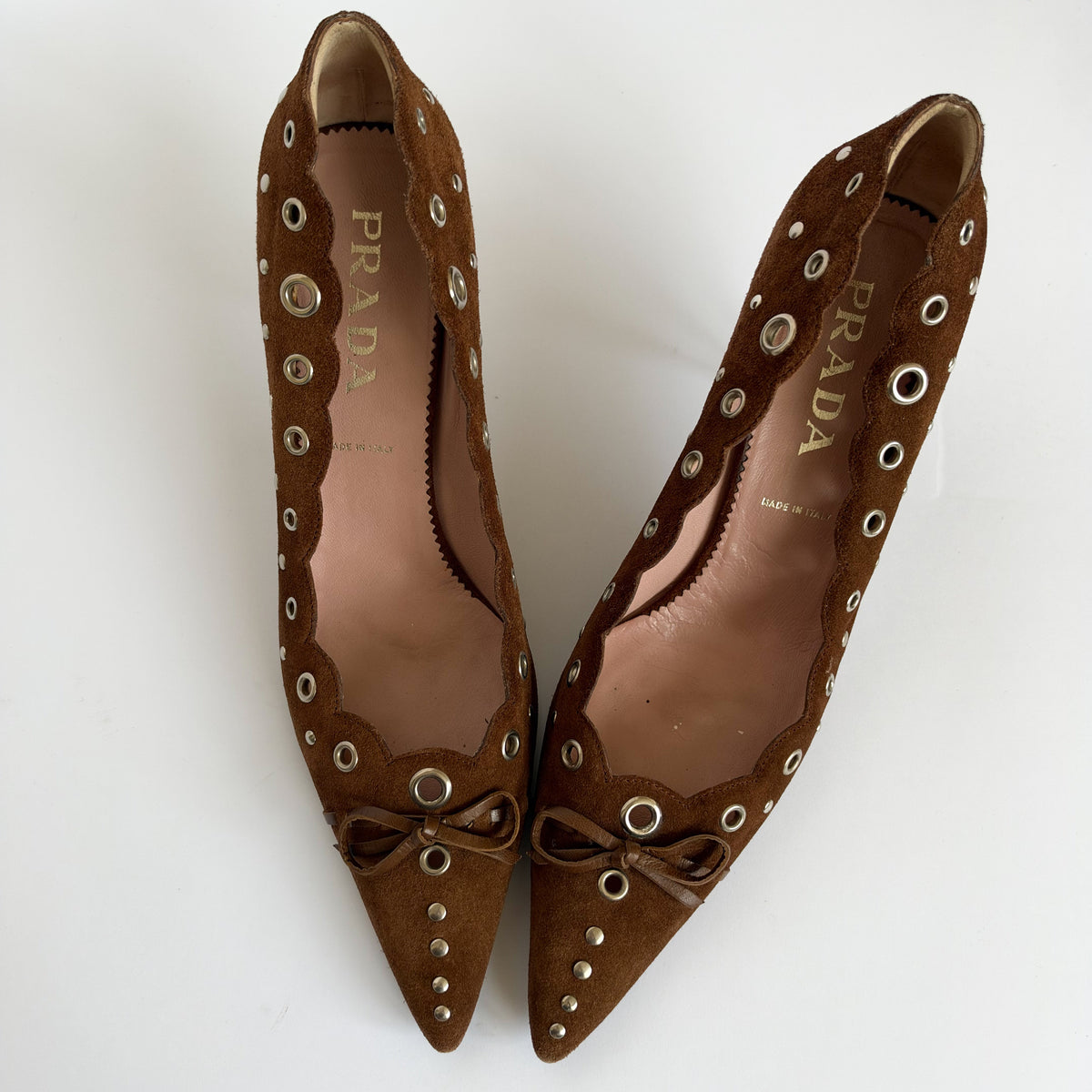 Prada Suede Eyelet Pumps Brown (39.5 EU)