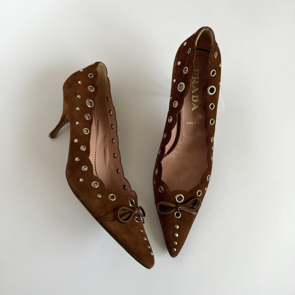 Prada Suede Eyelet Pumps Brown (39.5 EU)
